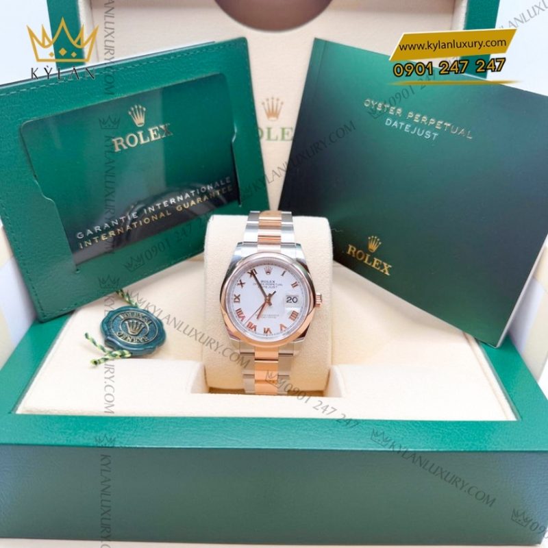 Đồng hồ Rolex Datejust 36 mặt trắng cọc La Mã 126201-0016