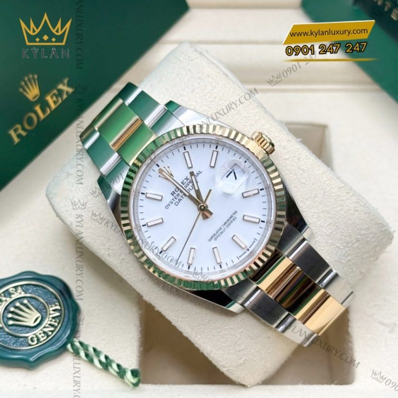 Đồng hồ Rolex Datejust 36 mặt trắng cọc dạ quang 126233-0020