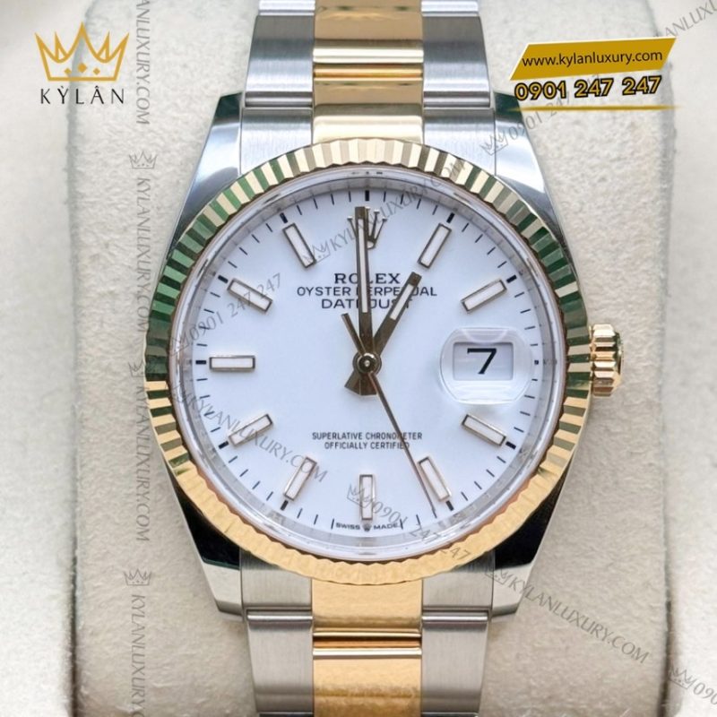 Đồng hồ Rolex Datejust 36 mặt trắng cọc dạ quang 126233-0020