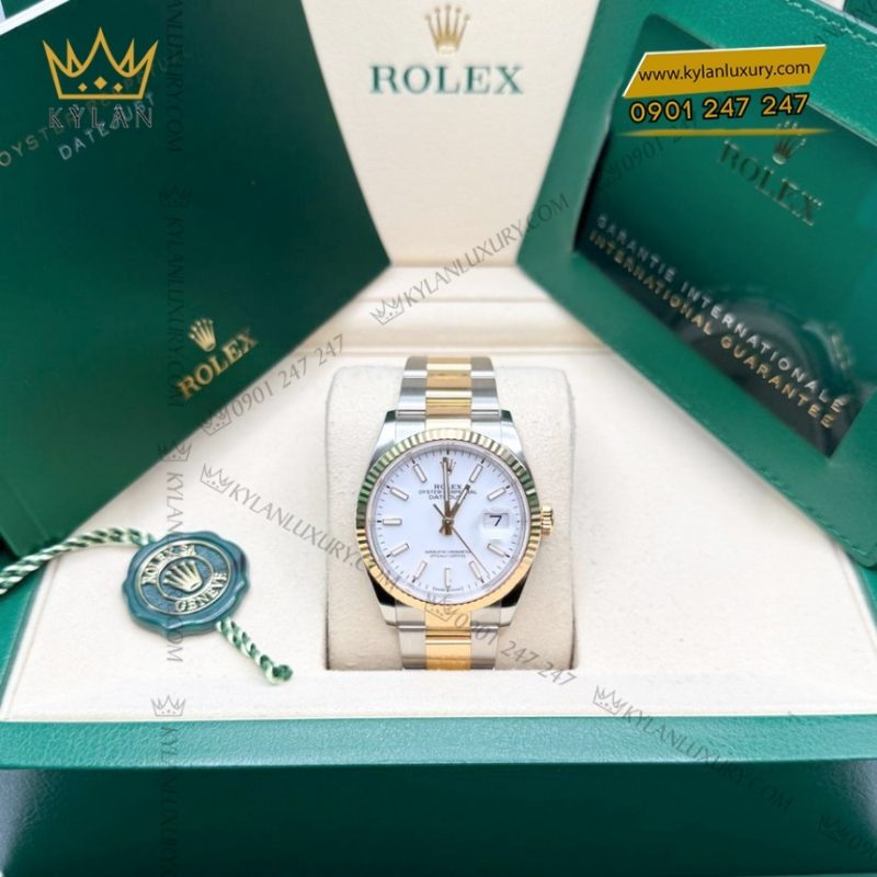 Đồng hồ Rolex Datejust 36 mặt trắng cọc dạ quang 126233-0020