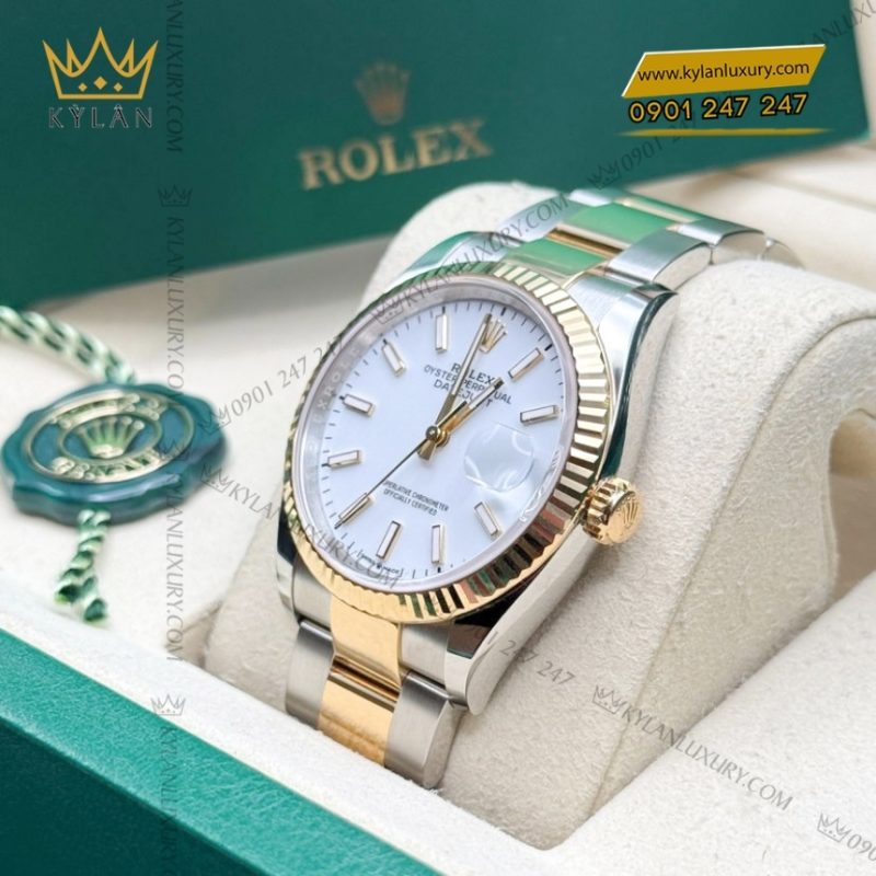 Đồng hồ Rolex Datejust 36 mặt trắng cọc dạ quang 126233-0020