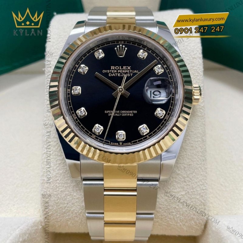Đồng hồ Rolex Datejust 41 mặt đen cọc kim cương 126333-0005