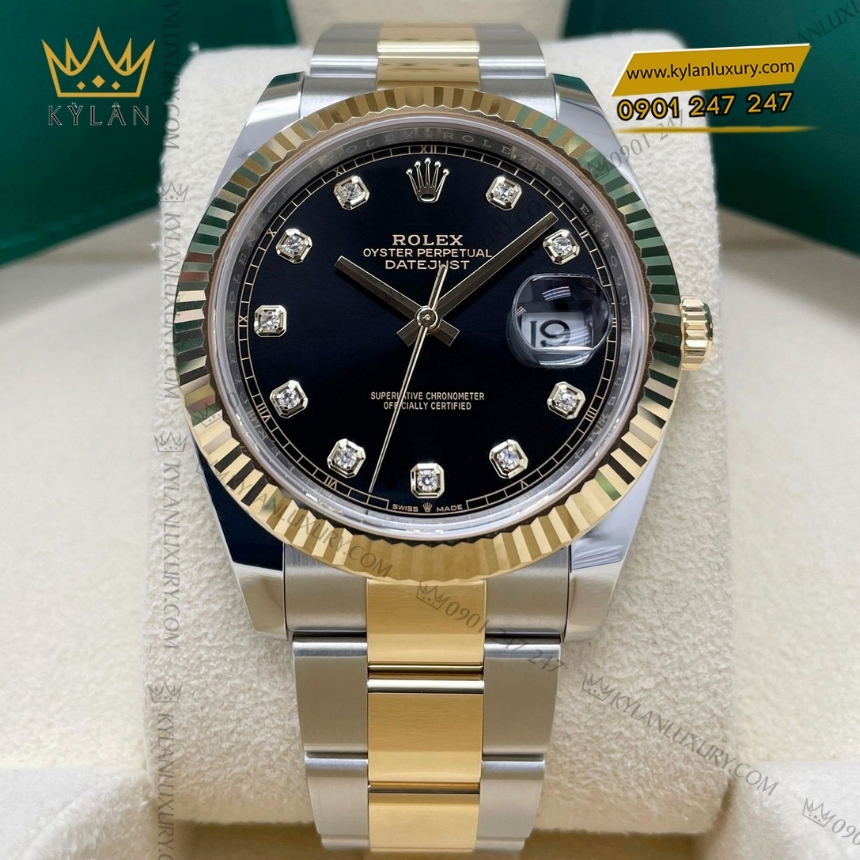 Kỳ Lân Luxury rolex datejust 41 126333 0005 mat den kim cuong 10 Đồng hồ Rolex Datejust 41 mặt đen cọc kim cương 126333-0005