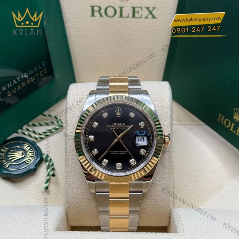 Đồng hồ Rolex Datejust 41 mặt đen cọc kim cương 126333-0005
