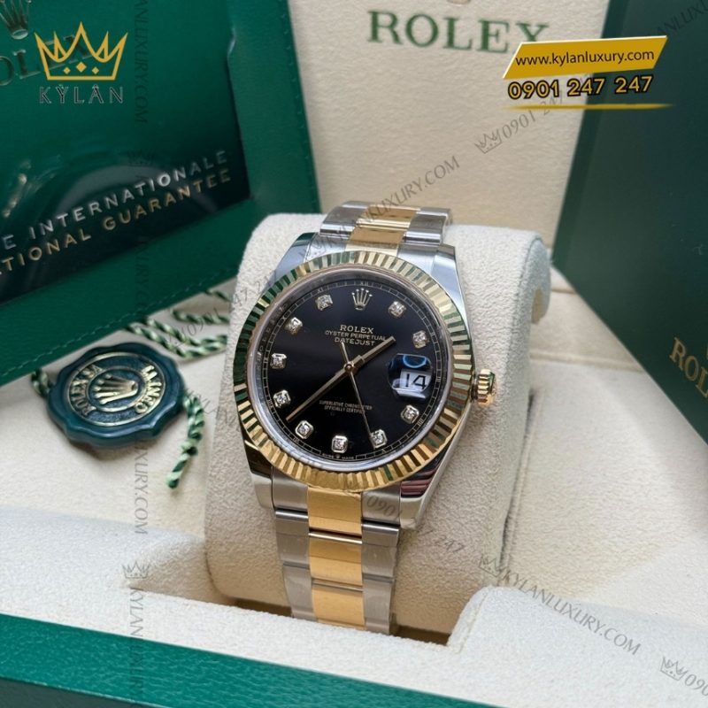 Đồng hồ Rolex Datejust 41 mặt đen cọc kim cương 126333-0005