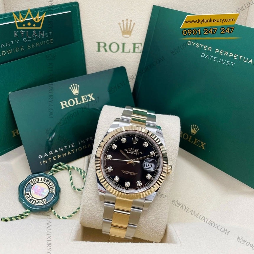 Kỳ Lân Luxury rolex datejust 41 126333 0005 mat den kim cuong 7 Đồng hồ Rolex Datejust 41 mặt đen cọc kim cương 126333-0005