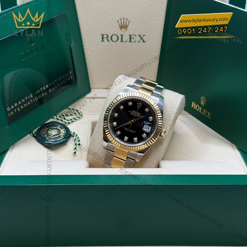 Kỳ Lân Luxury rolex datejust 41 126333 0005 mat den kim cuong 8 Đồng hồ Rolex Datejust 41 mặt đen cọc kim cương 126333-0005