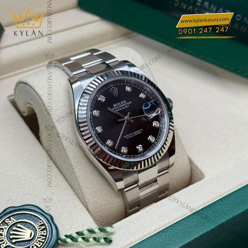 Kỳ Lân Luxury rolex datejust 41 126334 0011 mat den kim cuong 10 Đồng hồ Rolex Datejust 41 mặt đen cọc kim cương 126334-0011