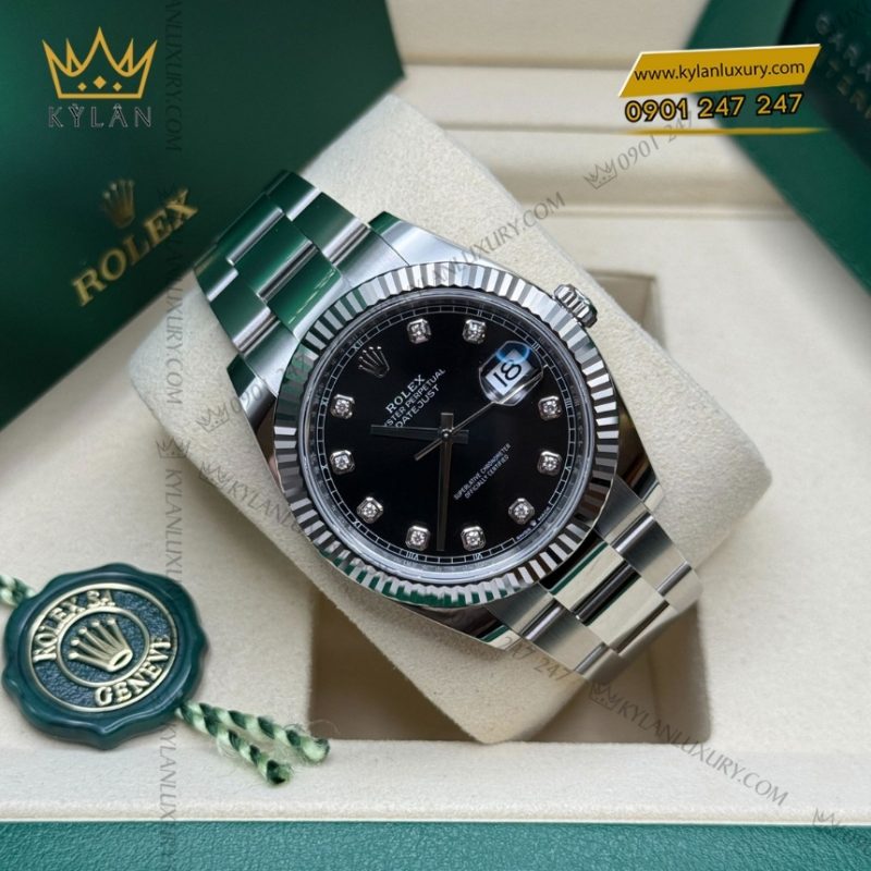 Đồng hồ Rolex Datejust 41 mặt đen cọc kim cương 126334-0011