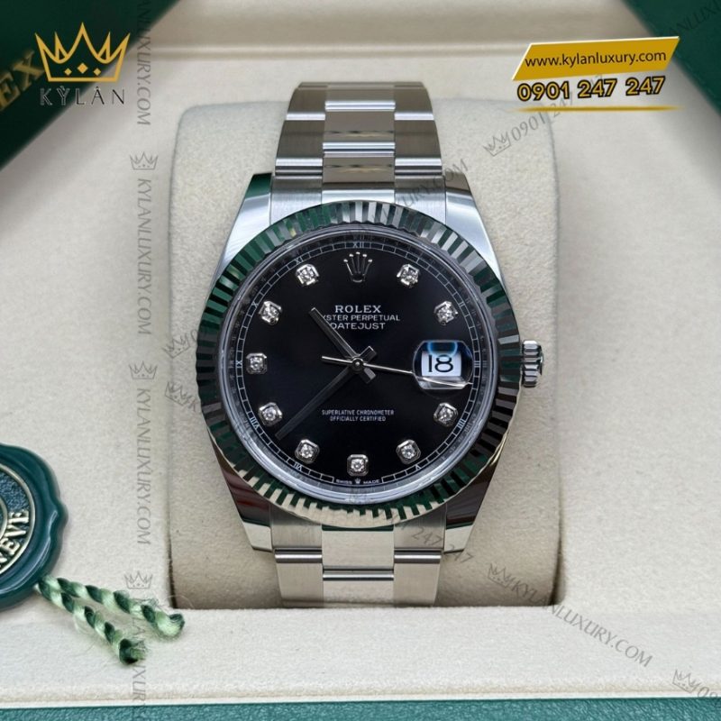 Đồng hồ Rolex Datejust 41 mặt đen cọc kim cương 126334-0011
