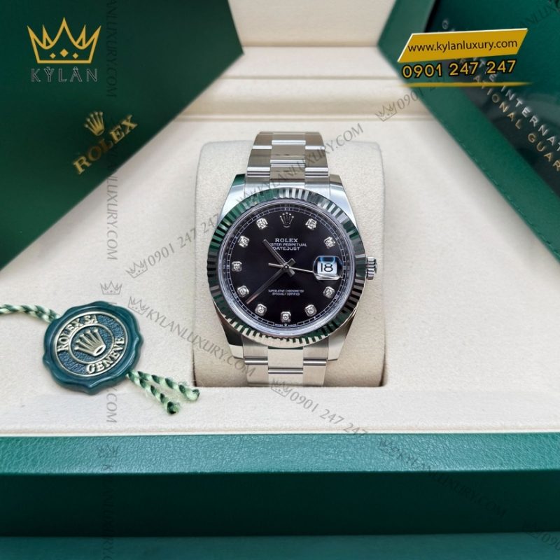Đồng hồ Rolex Datejust 41 mặt đen cọc kim cương 126334-0011