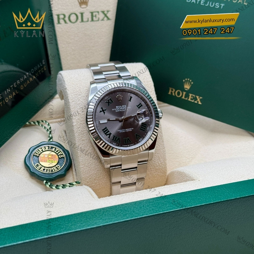 Kỳ Lân Luxury rolex datejust 41 mat xam la ma 126334 0021 10 Đồng hồ Rolex Datejust 41 mặt xám cọc La Mã 126334-0021