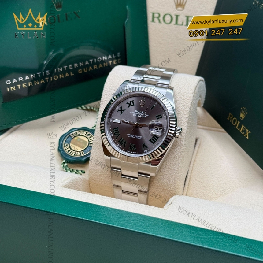 Kỳ Lân Luxury rolex datejust 41 mat xam la ma 126334 0021 11 Đồng hồ Rolex Datejust 41 mặt xám cọc La Mã 126334-0021