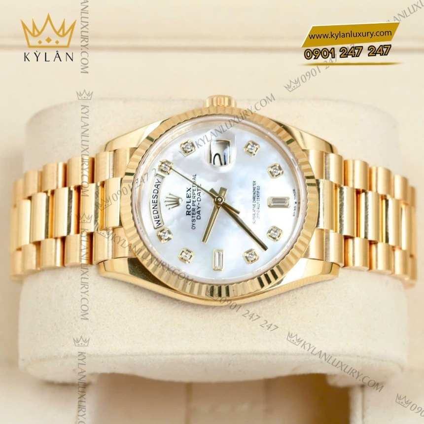 Kỳ Lân Luxury rolex day date 36 128238 0011 mat ngoc trai kim cuong 8 Đồng hồ Rolex Day Date 36 mặt ngọc trai kim cương 128238-0011