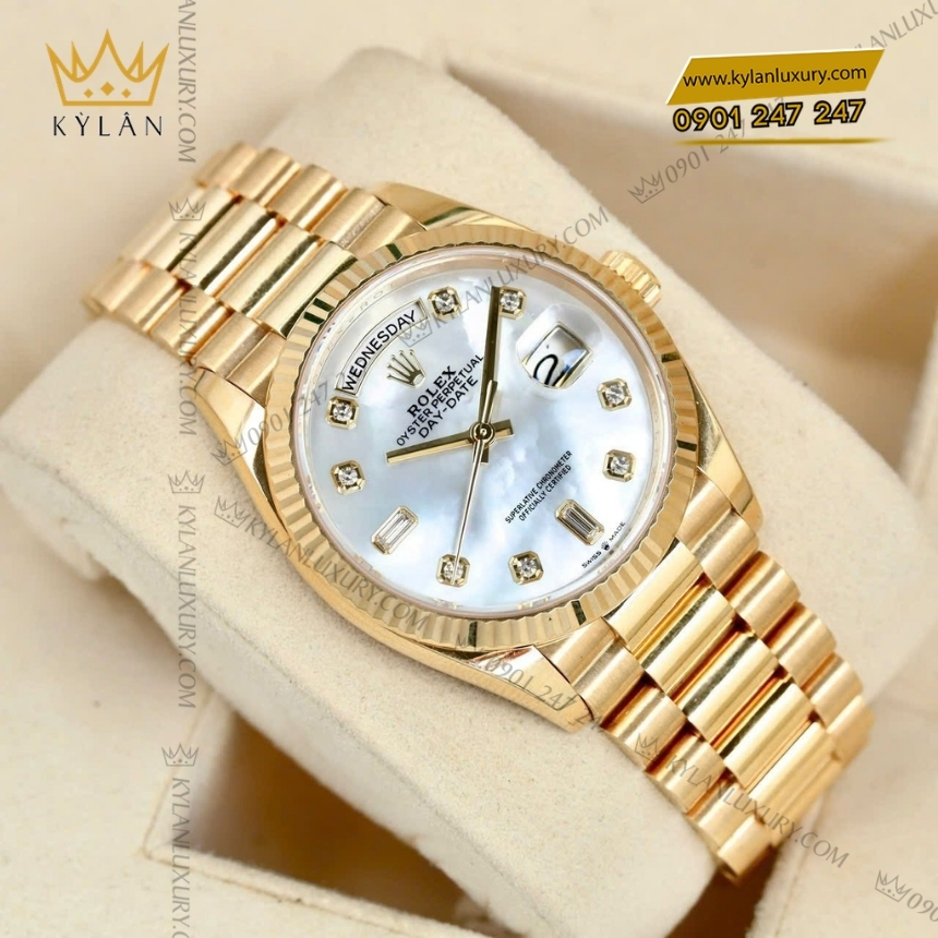 Kỳ Lân Luxury rolex day date 36 128238 0011 mat ngoc trai kim cuong 9 Đồng hồ Rolex Day Date 36 mặt ngọc trai kim cương 128238-0011