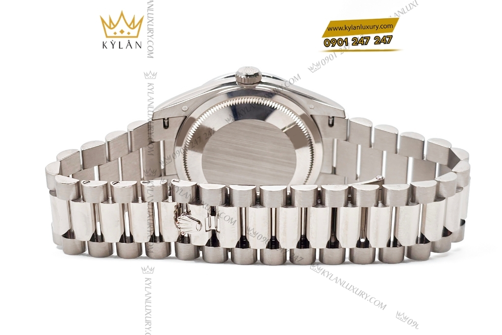 Kỳ Lân Luxury rolex day date 36 vang trang custom vanh kim vuong 128239 12 Đồng hồ Rolex Day Date 36 vàng trắng custom vành kim vuông 128239