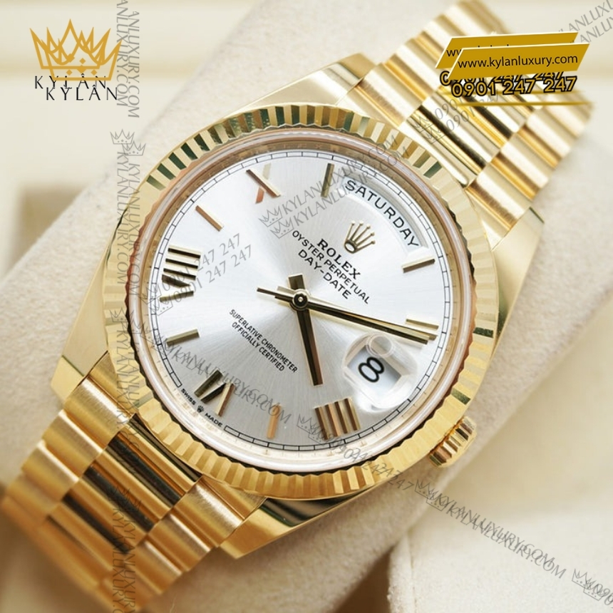 Kỳ Lân Luxury rolex day date 40 228238 0002 mat bac coc la ma 4 Đồng hồ Rolex Day Date 40 mặt bạc cọc La Mã 228238-0002