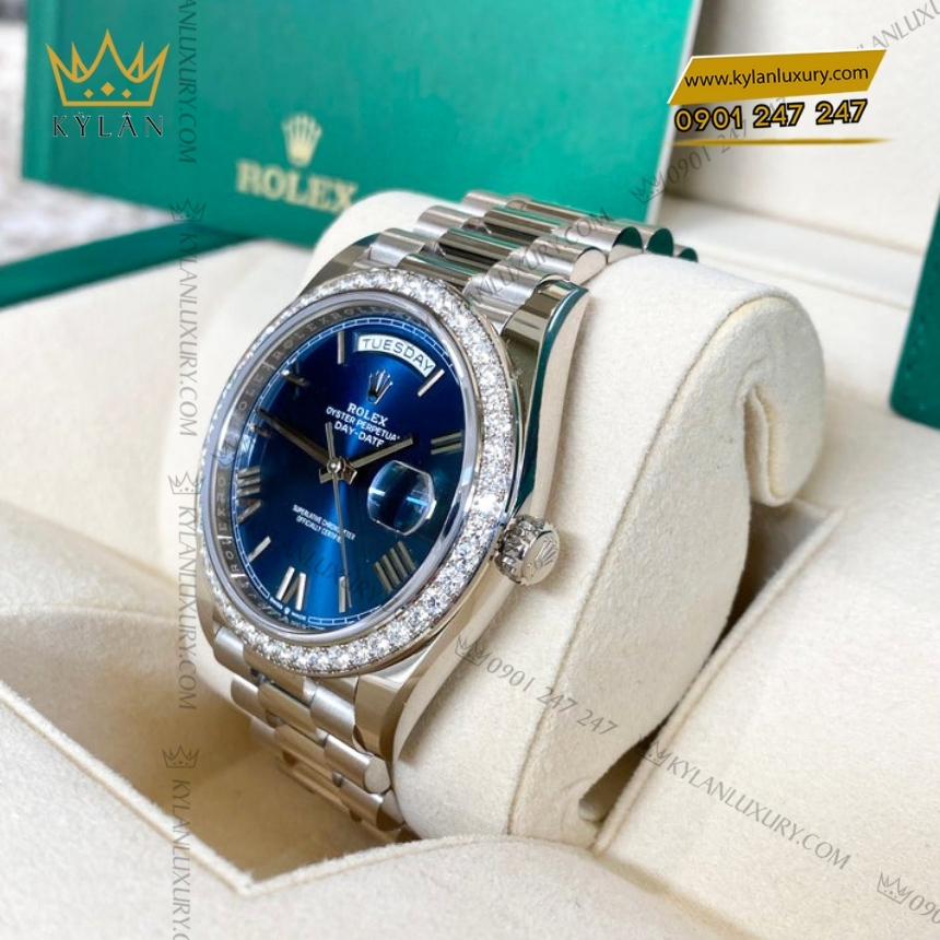 Kỳ Lân Luxury rolex day date 40 228349rbr 0005 mat xanh duong 7 Đồng hồ Rolex Day Date 40 mặt xanh dương vành kim 228349RBR-0005
