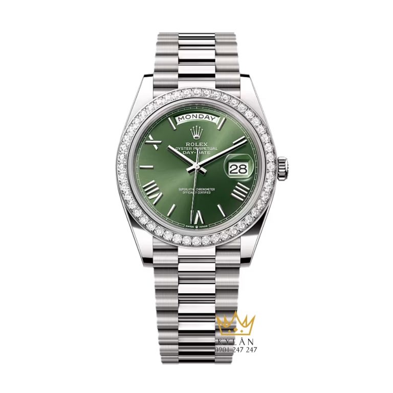 Đồng hồ Rolex Day Date 40 xanh olive vành kim cương 228349RBR-0030