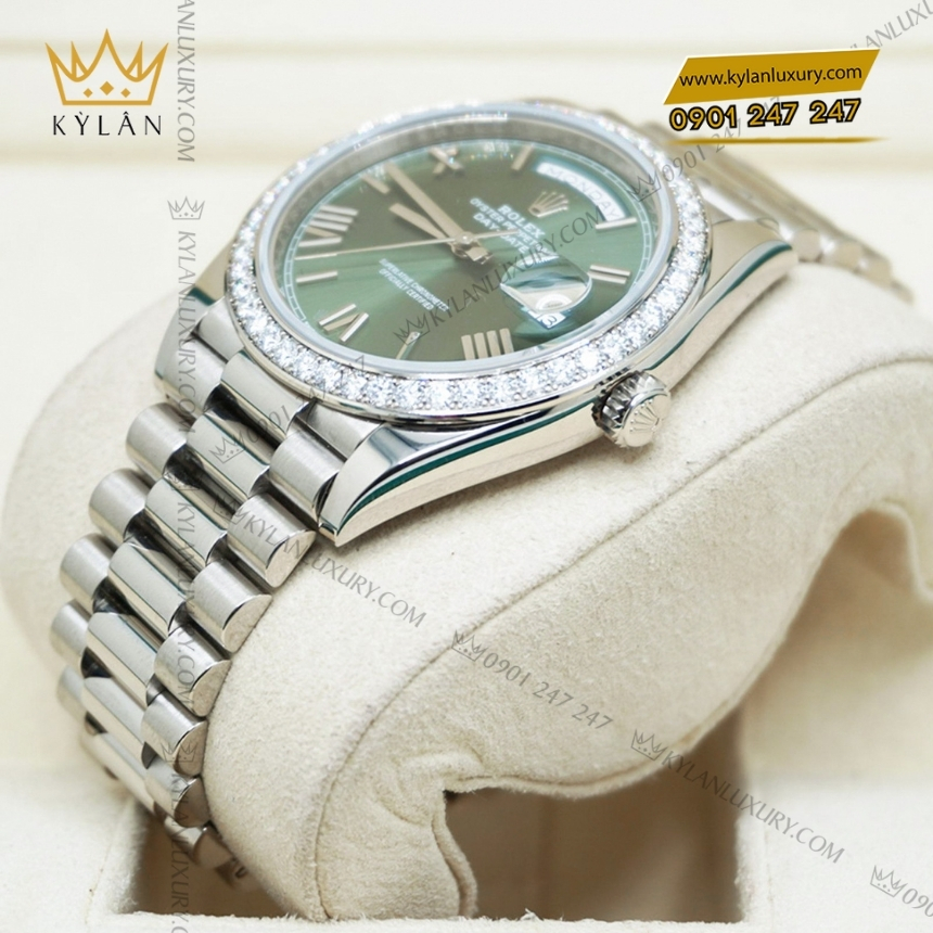 Kỳ Lân Luxury rolex day date 40 228349rbr 0030 xanh olive kim cuong 3 Đồng hồ Rolex Day Date 40 xanh olive vành kim cương 228349RBR-0030