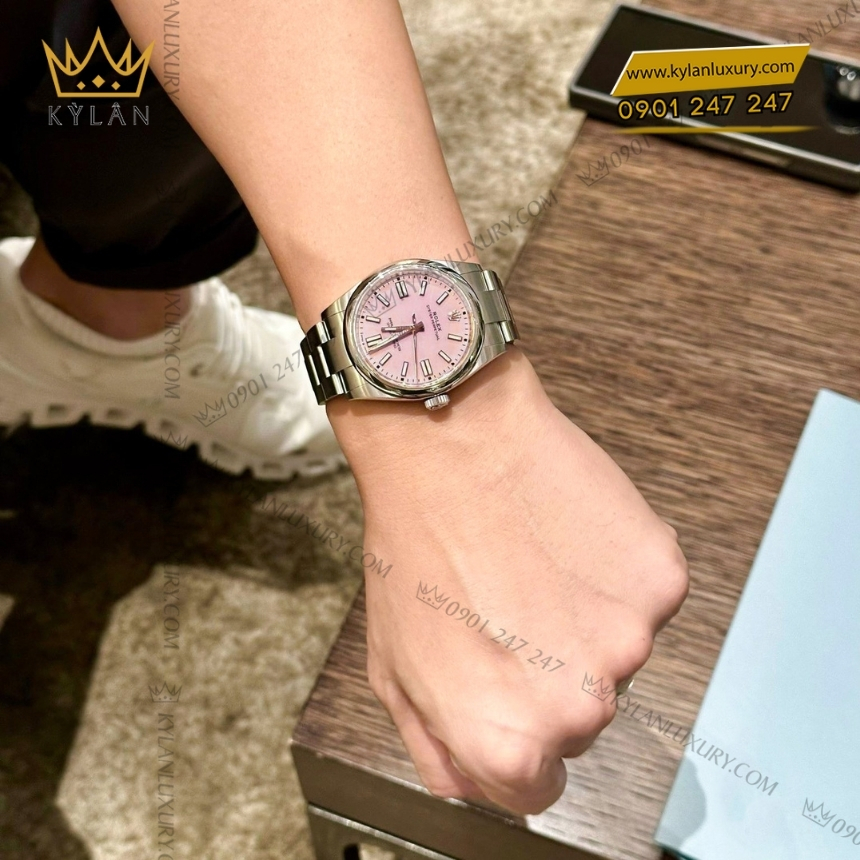 Kỳ Lân Luxury rolex oyster perpetual 41 134300 0013 candy pink 12 Đồng hồ Rolex Oyster Perpetual 41 mặt số hồng 134300-0013