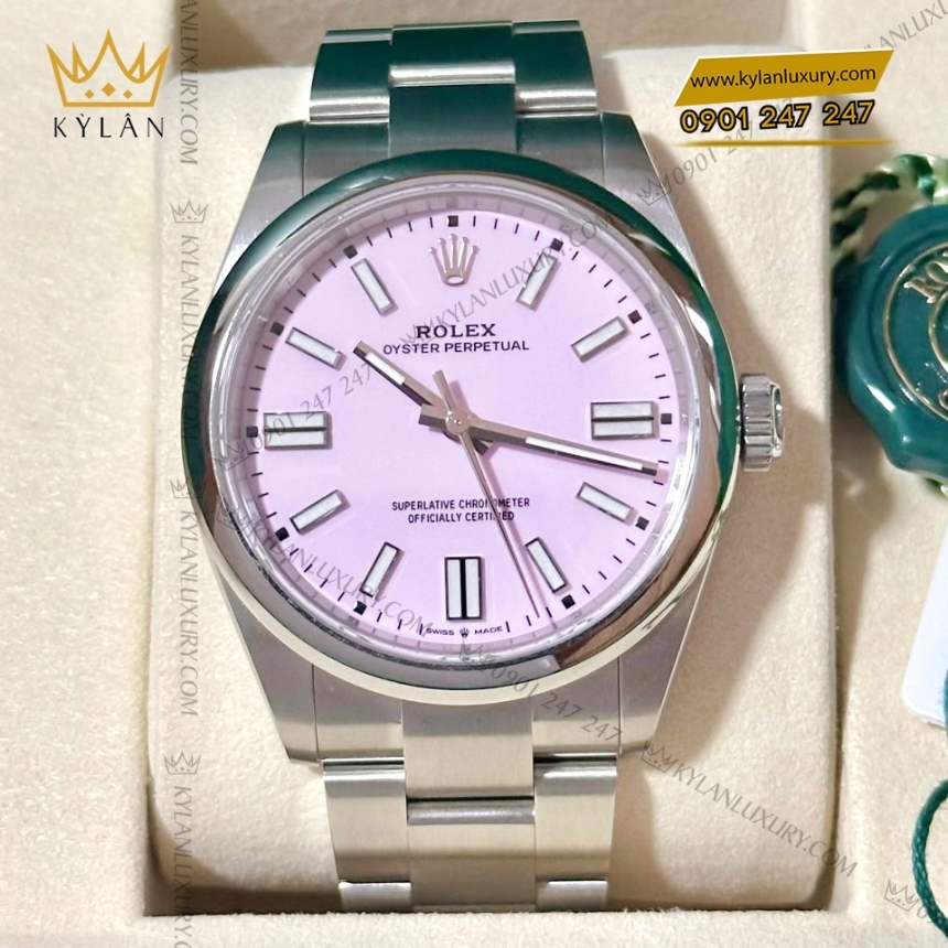Kỳ Lân Luxury rolex oyster perpetual 41 134300 0013 candy pink 6 Đồng hồ Rolex Oyster Perpetual 41 mặt số hồng 134300-0013