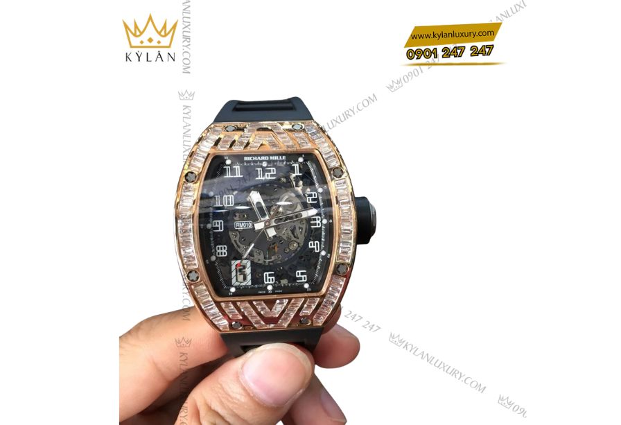 Kỳ Lân Luxury 4 3 Đồng hồ Richard Mille RM 010 Rose Gold Diamonds Med-Set