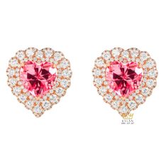 Bông tai trái tim vàng hồng Au750 đính kim cương và sapphire hồng