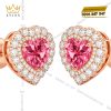 Bông tai trái tim vàng hồng Au750 đính kim cương và sapphire hồng