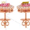 Bông tai trái tim vàng hồng Au750 đính kim cương và sapphire hồng