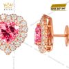 Bông tai trái tim vàng hồng Au750 đính kim cương và sapphire hồng