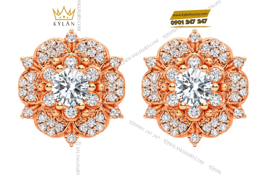 Bông tai vàng hồng Au750 đính kim cương