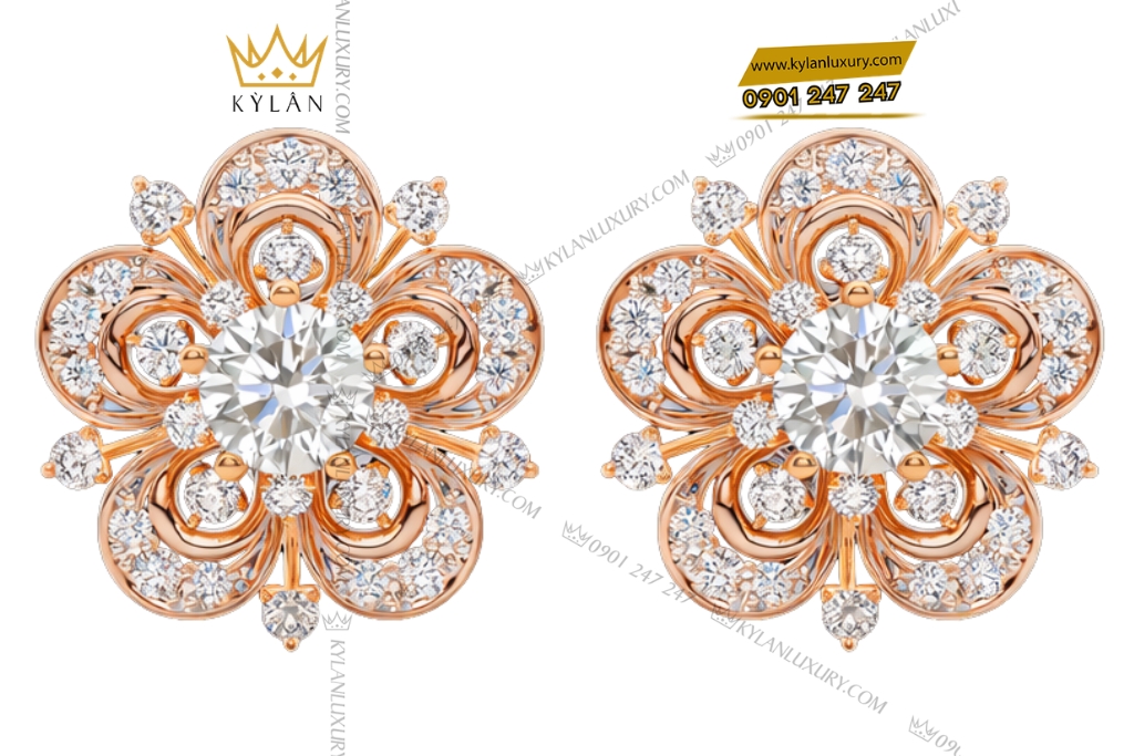 Bông tai vàng hồng Au750 đính kim cương