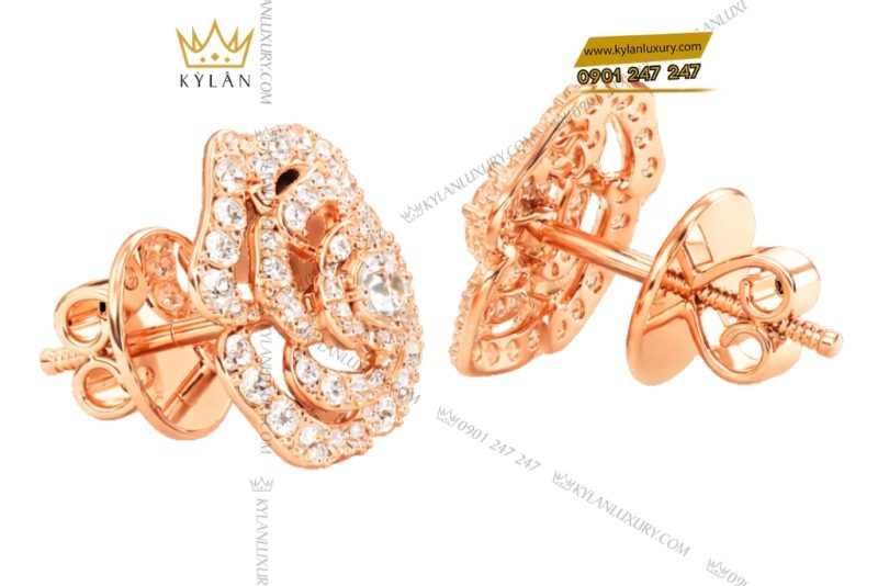 Bông tai vàng hồng Au750 đính kim cương