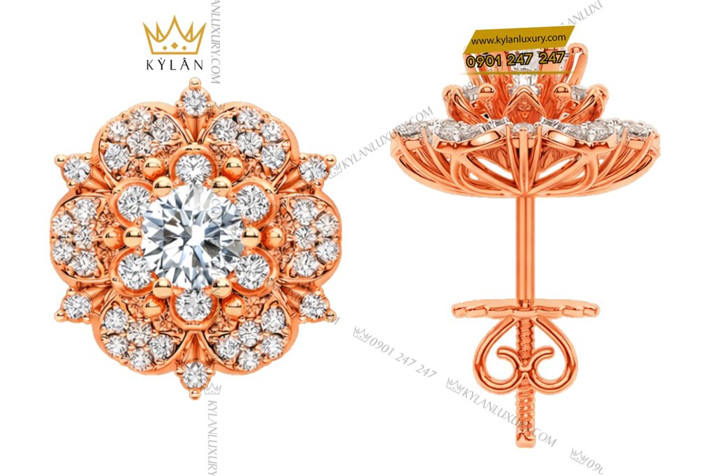 Bông tai vàng hồng Au750 đính kim cương
