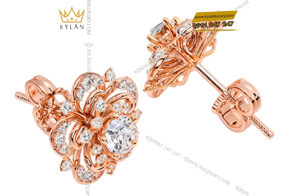 Kỳ Lân Luxury Bong tai vang hong Au750 dinh kim cuong 3 2 Bông tai vàng hồng Au750 đính kim cương