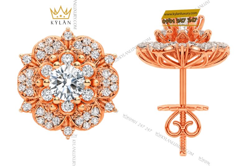 Bông tai vàng hồng Au750 đính kim cương