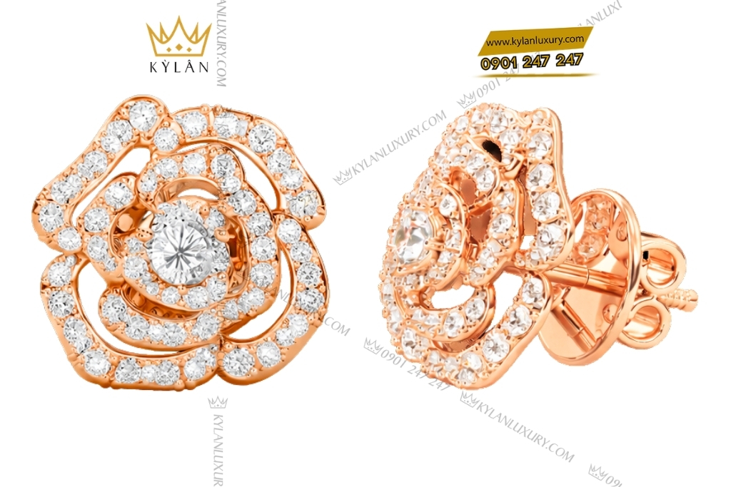 Bông tai vàng hồng Au750 đính kim cương