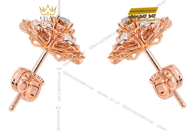 Bông tai vàng hồng Au750 đính kim cương