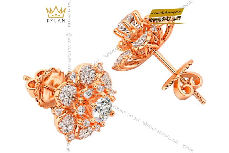 Bông tai vàng hồng Au750 đính kim cương