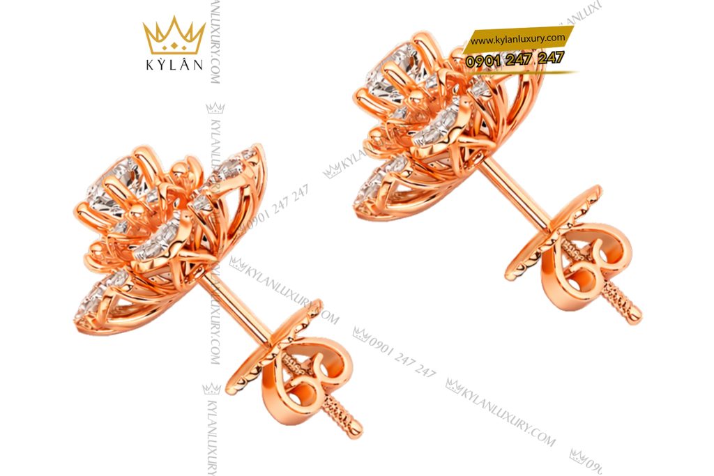 Kỳ Lân Luxury Bong tai vang hong Au750 dinh kim cuong 5 Bông tai vàng hồng Au750 đính kim cương