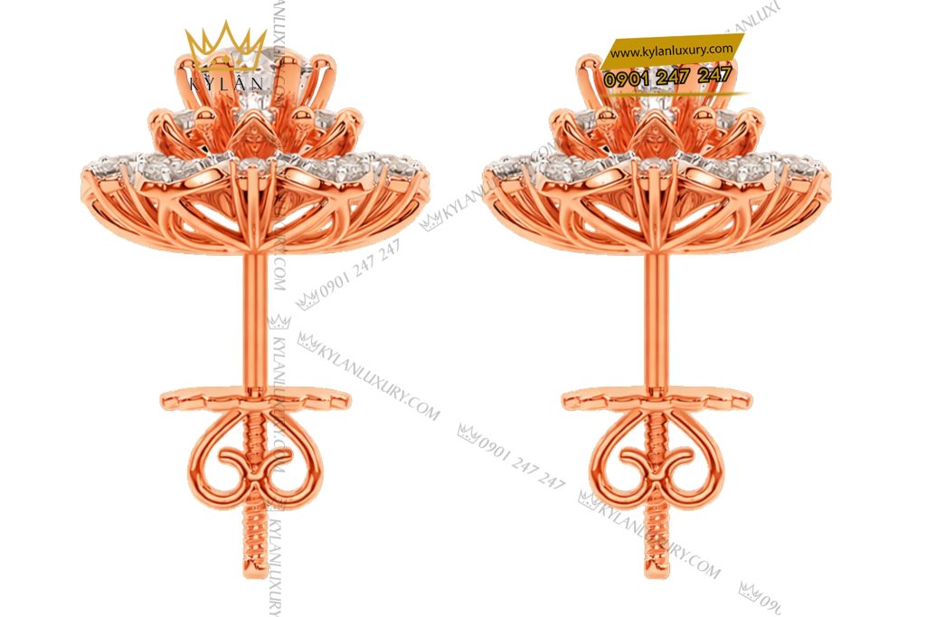 Kỳ Lân Luxury Bong tai vang hong Au750 dinh kim cuong 6 Bông tai vàng hồng Au750 đính kim cương