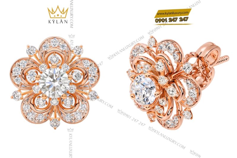 Bông tai vàng hồng Au750 đính kim cương