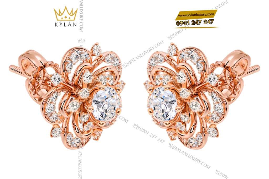 Bông tai vàng hồng Au750 đính kim cương