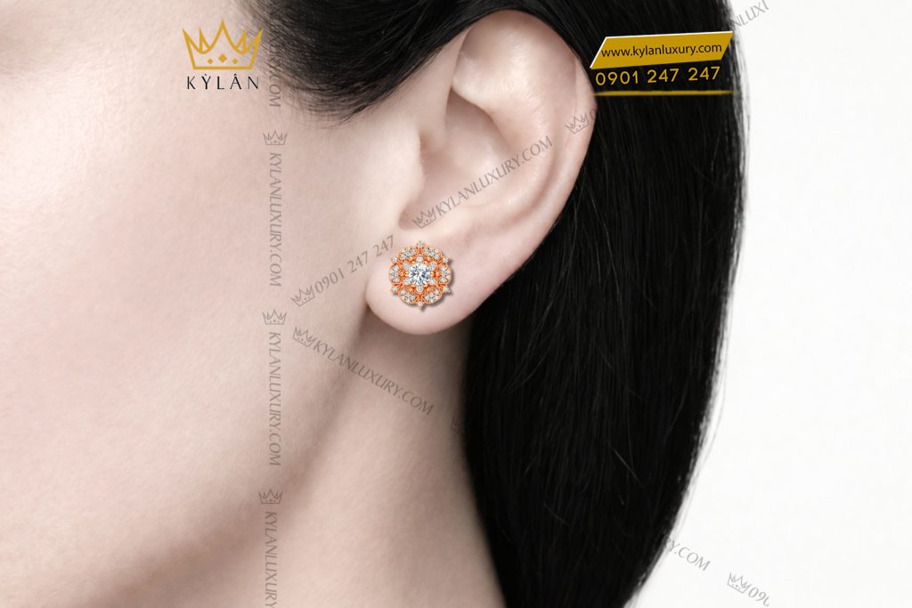 Bông tai vàng hồng Au750 đính kim cương