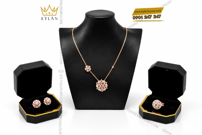 Bông tai kim cương vàng hồng Au750 đính viên chủ 5ly4