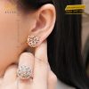 Bông tai kim cương vàng hồng Au750 đính viên chủ 5ly4