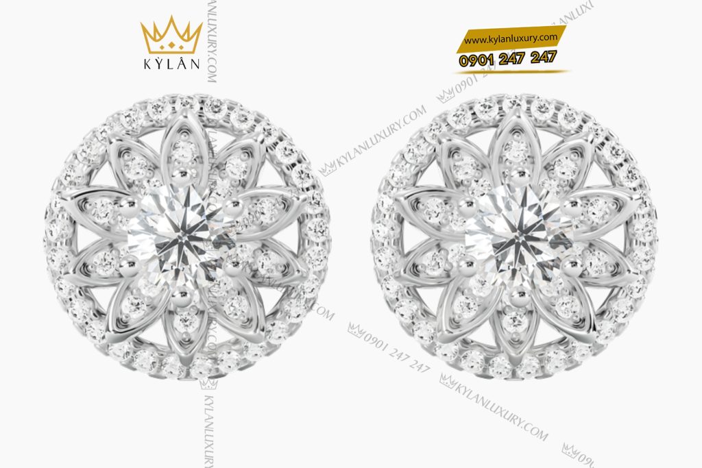 Bông tai vàng trắng Au750 đính kim cương