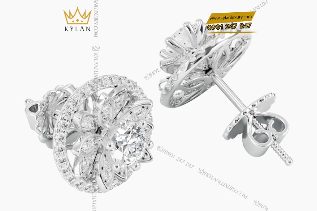 Bông tai vàng trắng Au750 đính kim cương