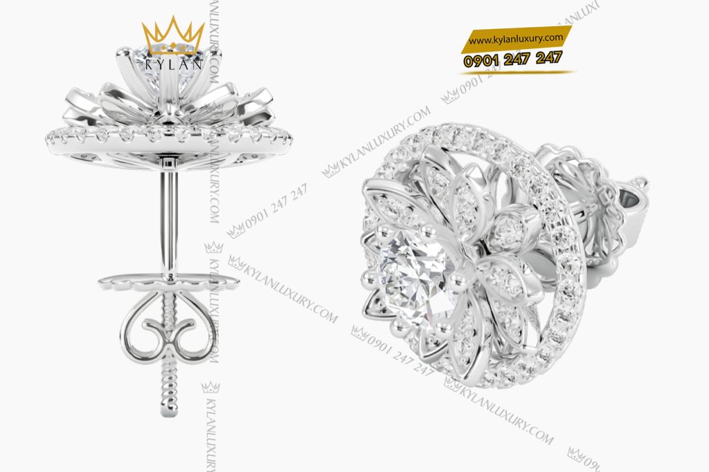 Kỳ Lân Luxury Bong tai vang trang Au750 dinh kim cuong 12 Bông tai vàng trắng Au750 đính kim cương
